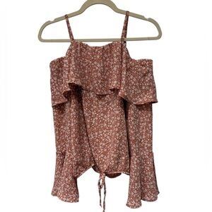 I.N. San Francisco Floral Ruffle Off-Shoulder Top w/ Adj Straps & Bell’s Sleeves